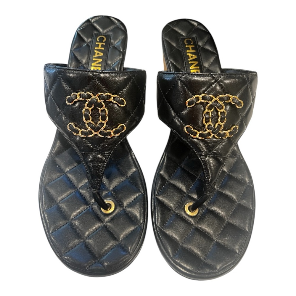 Chanel CC Black Wedge Sandal 39.5